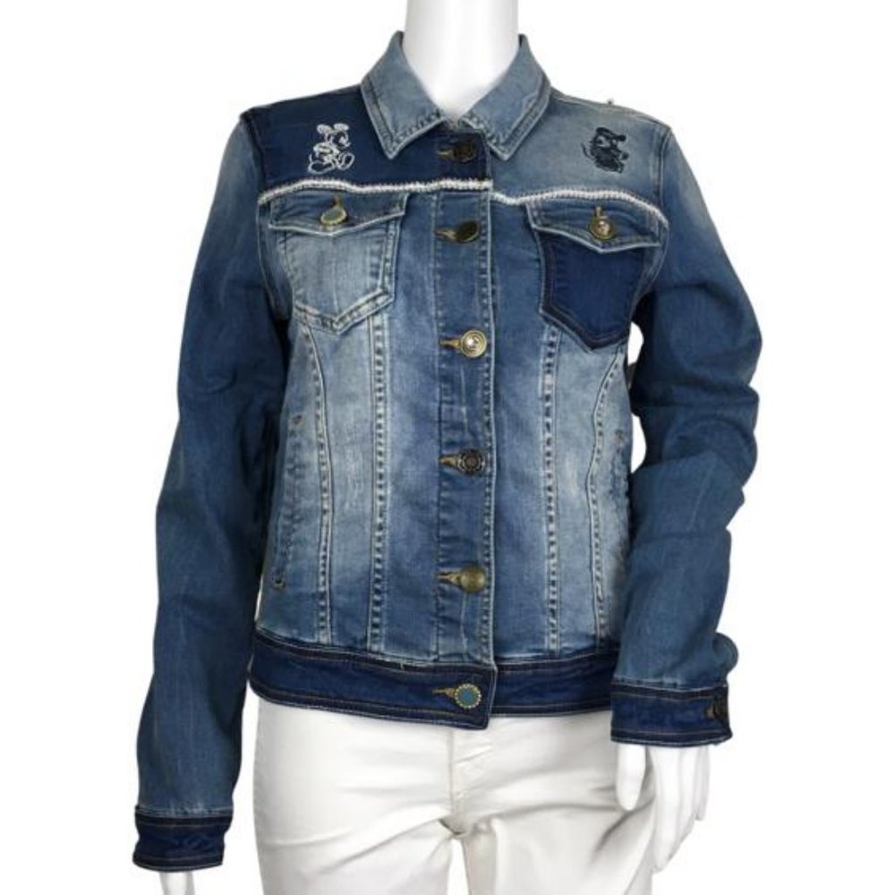 NWT Desigual Women's Jacket Jeans Embroidery Disney Blue Color Size 38